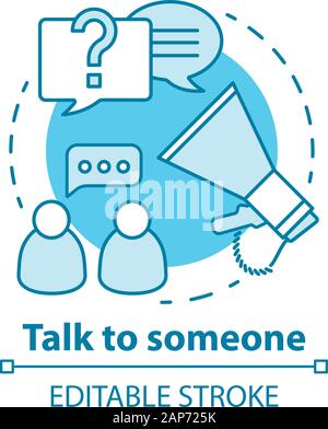 Talk to someone concept icon. Problem discussion broadcast. Friends chat. Spread of information. Human communication idea thin line illustration. Vect Stock Vector