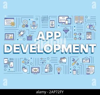 App development word concepts banner. Mobile software coding. Computer programming language. Presentation, website. Isolated lettering typography idea Stock Vector
