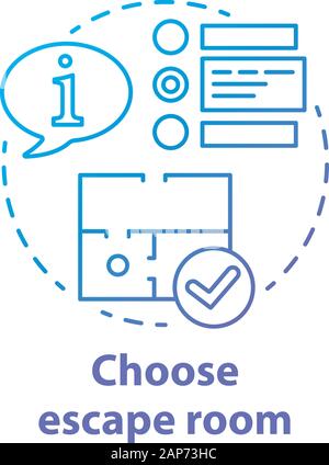 Choose escape room blue concept icon. Select quest type idea thin line illustration. Choice of strategy game. Comparing information and making decisio Stock Vector
