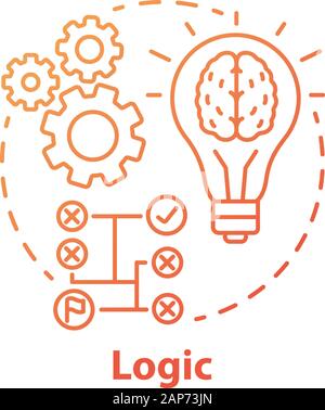 Logic red gradient concept icon. Thinking process thin line illustration. Rational solutions, ideas. Situation analysis. Strategy, algorithm. Solving Stock Vector