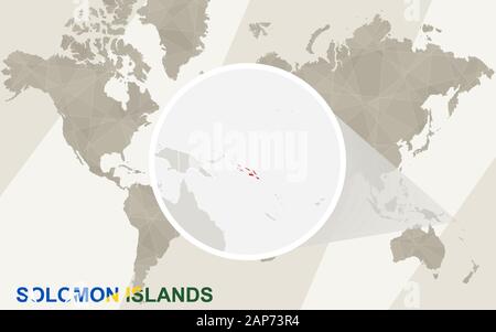 Zoom on Solomon Islands Map and Flag. World Map.