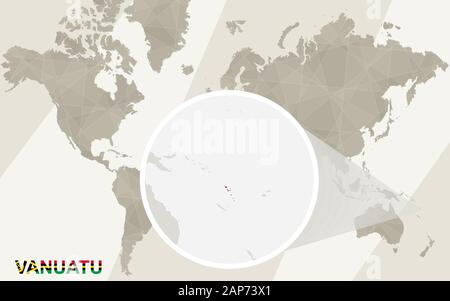 Zoom on Vanuatu Map and Flag. World Map. Stock Vector