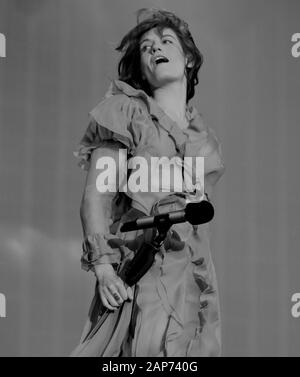 LONDON - JUL 02, 2016:( Image digitally altered to monochrome ) Florence Welch performs at the Barclaycard British Summer Time Event in Hyde Park on Jul 02, 2016 in London Stock Photo