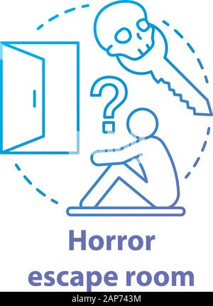 Horror escape room blue gradient concept icon. Scary quest idea thin line illustration. Thematic strategy game. Looking for exit, key. Finding solutio Stock Vector