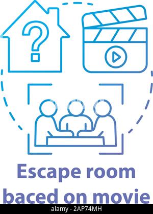 Escape room based on movies blue gradient concept icon. Film theme quest idea thin line illustration. Strategy teamwork game. Team solving problem.  V Stock Vector