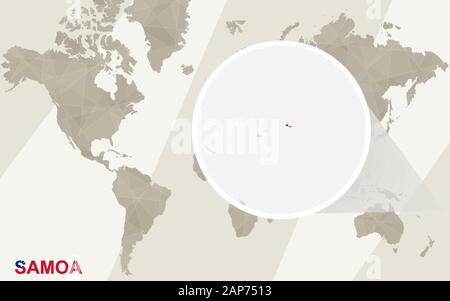 Zoom on Samoa Map and Flag. World Map. Stock Vector