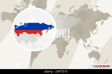 Zoom on Russia Map and Flag. World Map. Stock Vector