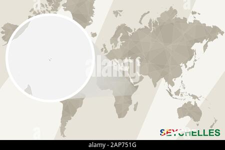 Zoom on Seychelles Map and Flag. World Map. Stock Vector