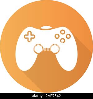 Game room orange flat design long shadow glyph icon. Gamepad. Video game controller. Community recreation area. Esports competition. Joystick. Vector Stock Vector