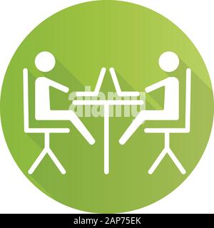 Coworking space green flat design long shadow glyph icon. Meeting room. Establishing community. Freelance professionals. Remote workers. Business acce Stock Vector
