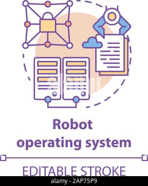 Robot operating system concept icon. Robotics secured software idea thin line illustration. Information technologies and innovative programming. Vecto Stock Vector