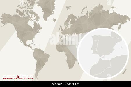 Zoom on Gibraltar Map and Flag. World Map. Stock Vector