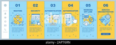 Service orchestration onboarding mobile web pages vector template. Routing. Responsive smartphone website interface idea with linear illustrations. We Stock Vector