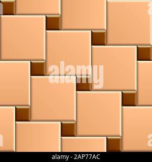 Seamless pattern of beige square patio floor with brown dots. 3D repeating background with diagonal pattern tiles Stock Photo