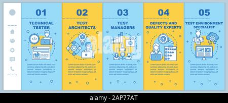 Software testers onboarding mobile web pages vector template. Analysis experts. Responsive smartphone website interface idea with linear illustrations Stock Vector