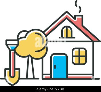 Home and garden color icon. Household activities. Outdoor recreation. Taking care for plants. Organizing backyard. Gardening, planting. E commerce dep Stock Vector