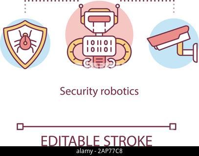 Security robotics concept icon. Automatic system for monitoring cyber attacks and video surveillance. Robot guard idea thin line illustration. Vector Stock Vector