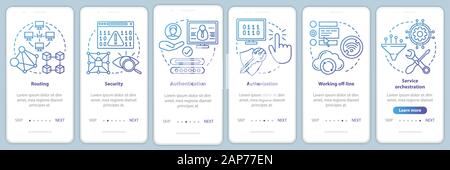 Mobile software development onboarding mobile app page screen vector template. App programming. Walkthrough website steps with linear illustrations. U Stock Vector