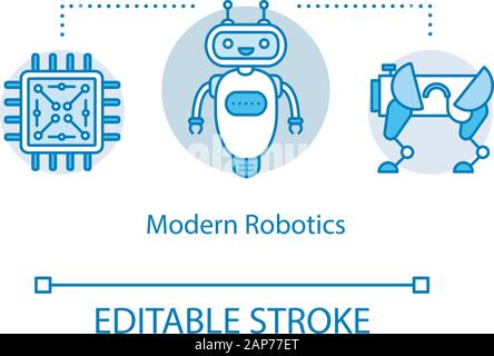 Modern robotics concept icon. Artificial intelligence mechanismes. Cybernetics. Engineering, programming robots idea thin line illustration. Vector is Stock Vector