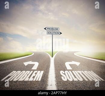 Crossroads with problem and solution way. Concept of right decision. Stock Photo