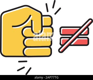 Fight ineaquality color icons set. Stop abuse, harassment, bullying. Fist punching sign. Toxic relationship. Injustice, discrimination, sexism. Human Stock Vector