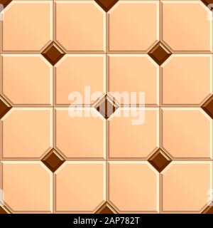 Seamless texture of square beige floor with rhombus brown tiles. 3D repeating pattern of ceramic tiles Stock Photo