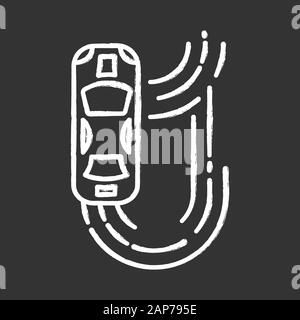 Auto racing chalk icon. Two-seater vehicle on circuit track. Automobile drift. Sliding motorcar. Production car race. Extreme sport. Isolated vector c Stock Vector