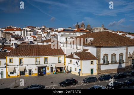 Evora, Portugal - Town buildings next to the Chapel of Bones Stock Photo