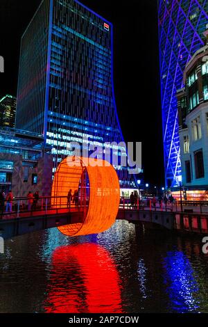 'The Clew' by Ottotto at Canary Wharf Winter Lights Festival 2020, London, UK Stock Photo