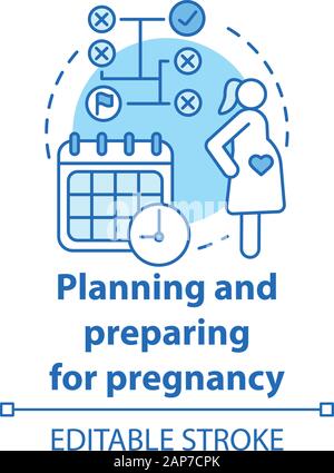 Planning and preparing for pregnancy concept icon. Planned parentship idea thin line illustration. Future mother. Calendar method, ovulation. Vector i Stock Vector