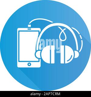 Phones and accessories blue flat design long shadow glyph icon. Smartphone, headphones, devices. E commerce department, online shopping categories. MP Stock Vector