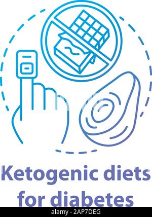 Ketogenic dietes for diabetes blue gradient concept icon. Keto food idea thin line illustration. Healthy nutrition. Diabetic dietary therapy. Balanced Stock Vector