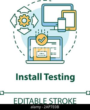 Install testing concept icon. Software programming stage idea thin line illustration. Application development. Implementation testing. IT project. Vec Stock Vector