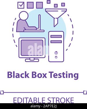 Black box testing concept icon. Software development stage idea thin line illustration. Behavioral testing. Application program functions verification Stock Vector