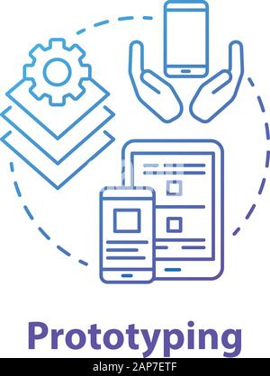 Prototyping concept icon. Software development tools idea thin line illustration. Mobile device app programming. Responsive application design. Applic Stock Vector