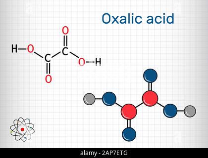 Oxalic acid C2H2O4 molecule. It is dicarboxylic acid. Structural ...