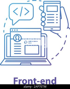 Front-end concept icon. Software development kit idea thin line illustration. Service orchestration. Programming and coding. Responsive website design Stock Vector