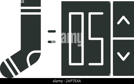 Choose product number glyph icon. Online shopping application. Buying clothes in internet store. Goods quantity option, socks purchase. Silhouette sym Stock Vector