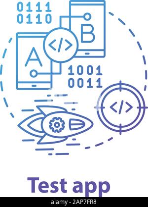 Test app concept icon. Software development process idea thin line illustration. Tools for mobile device app programming. IT project. Application mana Stock Vector