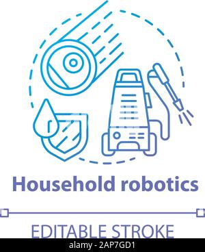 Household robotics blue gradient concept icon. Domestic robot idea thin line illustration. Modern futuristic technologies. Automated cleaning machines Stock Vector