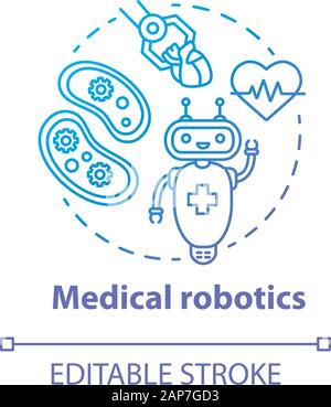 Medical robotics blue gradient concept icon. Health care computer machines idea thin line illustration. Types of robots. Innovative hospital system. V Stock Vector