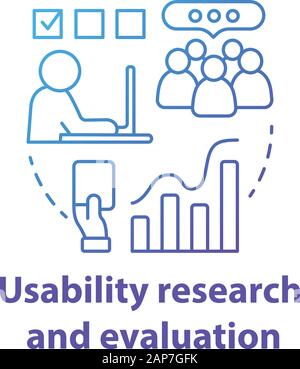 Usability research and evaluation concept icon. Software development idea thin line illustration. Mobile device programming. Application management. V Stock Vector