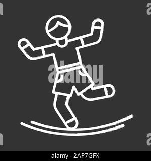 Slacklining chalk icon. Balance training. Slack rope walking. Tightrope walker. Person balancing on suspended webbing. Extreme sport. Isolated vector Stock Vector