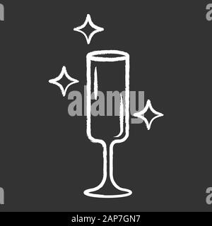 Flute wine glass chalk icon. Crystal glassware shapes and types. Glass for sparkling wine, champagne, cocktails. Alcohol drinking. Table serving servi Stock Vector