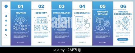 Service orchestration onboarding mobile web pages vector template. Routing. Responsive smartphone website interface idea with linear illustrations. We Stock Vector