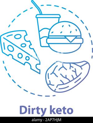 Dirty keto blue gradient concept icon. Ketogenic diet idea thin line illustration. Macronutrient ratio. Fast food, healthy meal, nutrition. Carbs, fat Stock Vector