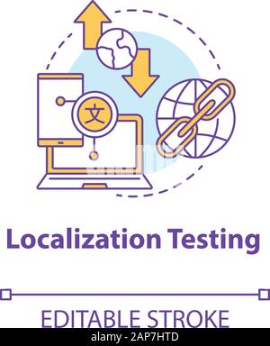 Localization testing concept icon. Software development stage idea thin line illustration. Application programming, IT project. Customizing app. Vecto Stock Vector