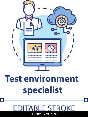 Test environment specialist concept icon. Software development idea thin line illustration. App programming professional. IT project management. Vecto Stock Vector