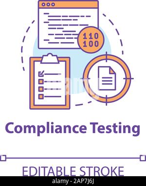 Compliance testing concept icon. Software development stage idea thin line illustration. Conformance testing. Application programming. System check. V Stock Vector