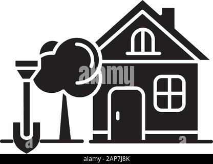 Home and garden glyph icon. Household activities. Outdoor recreation. Organizing backyard. Gardening, planting. E commerce department. Silhouette symb Stock Vector